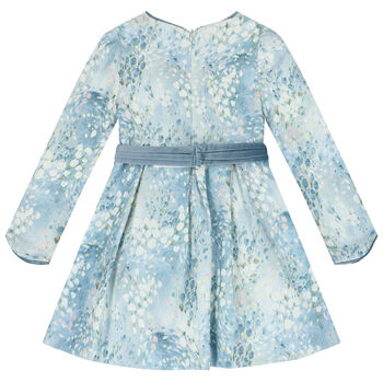 Girls Blue Floral Jacquard Dress